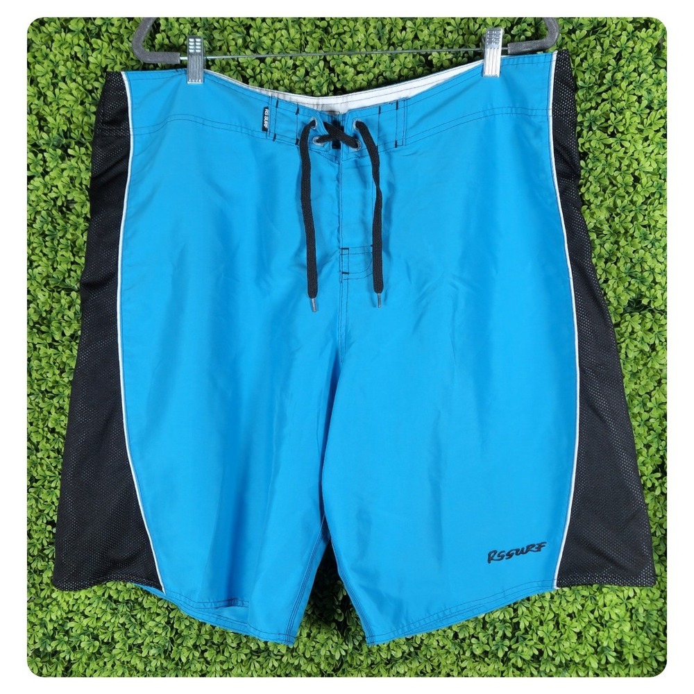 RS Surf Mens Blue Black Mesh Side Panel Board Shorts Swim Trunks Size 40